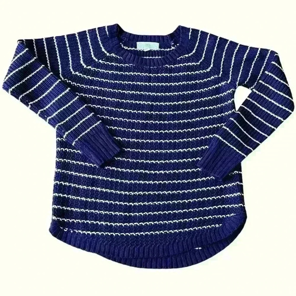 PINQUE Navy Blue and White Striped Crewneck Sweater Size Small Pullover - Picture 1 of 6